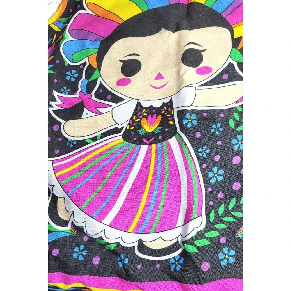 Mandil‎ Mexican Frida Cartoon Character Otomi Cotton Apron w/ Pocket Pattern #3